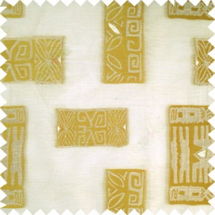 Yellow cream color traditional designs decorative blocks stars texture gradients with transparent polyester base fabric sheer curtain